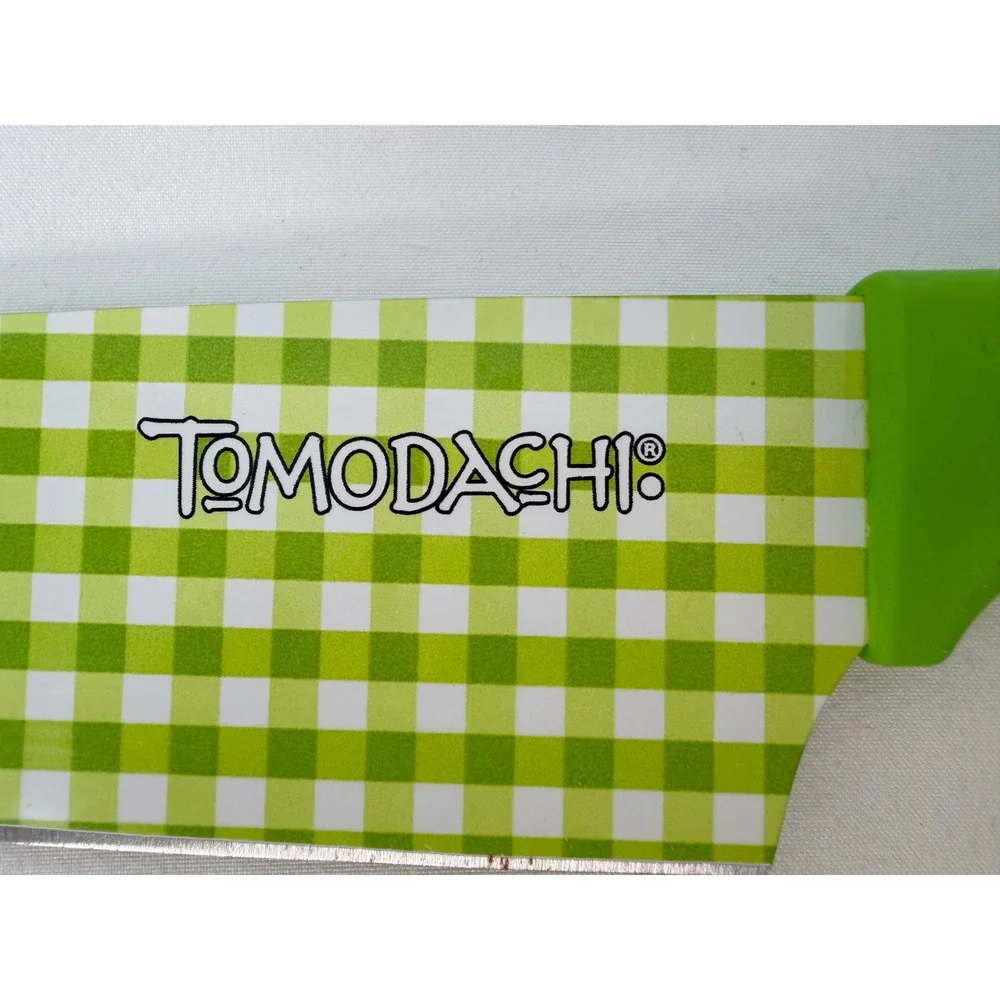 Tomodachi Green Gingham Checkered Chef Knife with Blade Guard Cover 7
